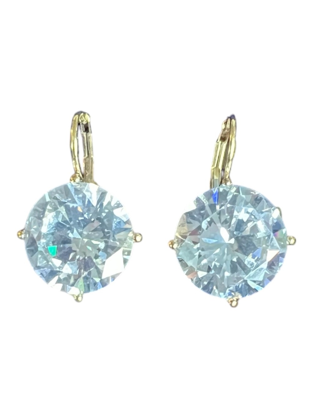 Large Cubic Zirconia Dangle Earrings Gold Tone